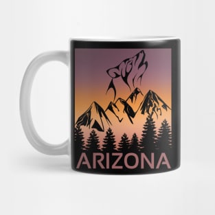 California Sunset Wolf Howling at The Moon Trees and Mountains Mug